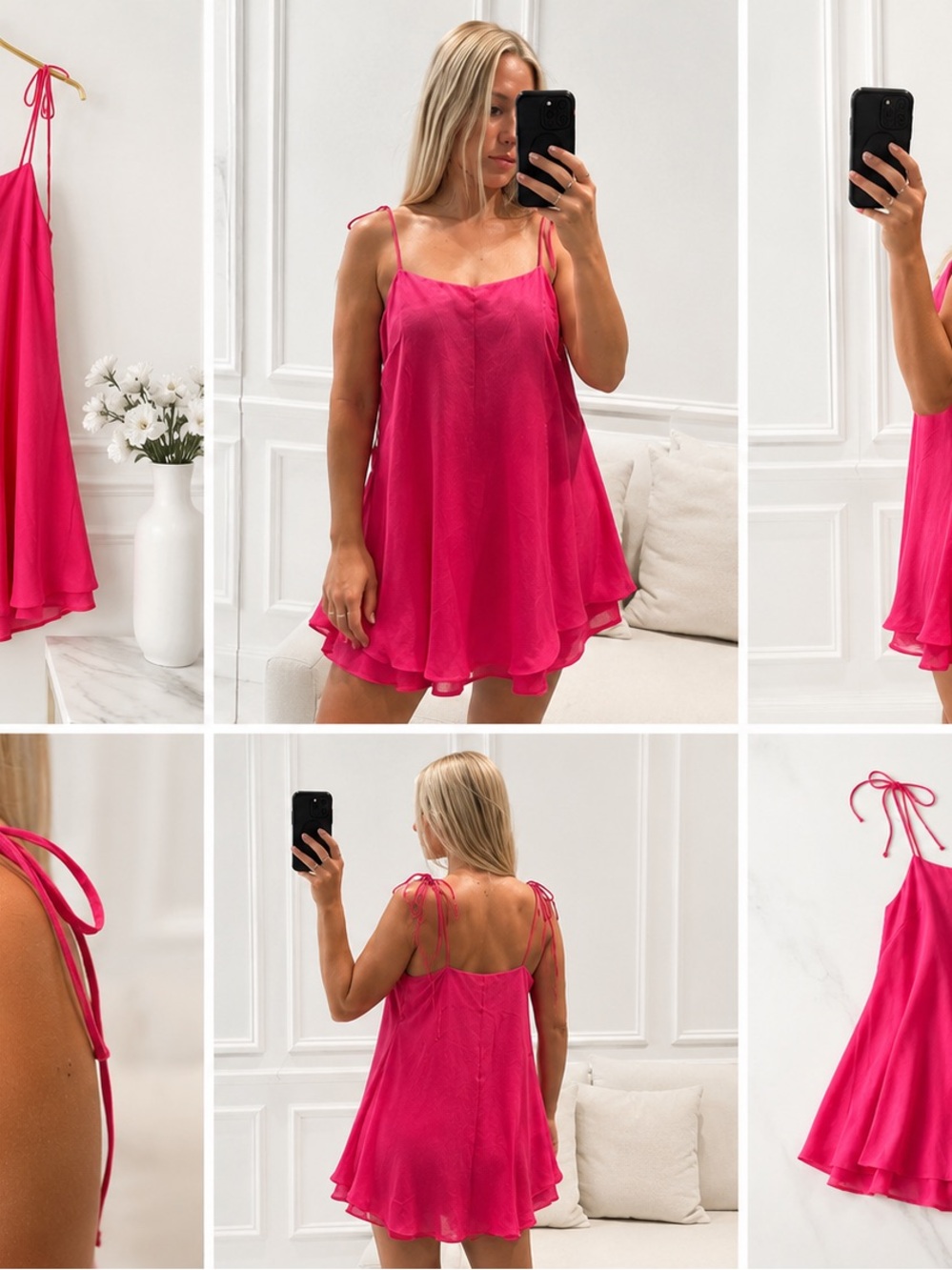 Endless Rose Hot Pink Tie-Shoulder Flowy Midi Dress